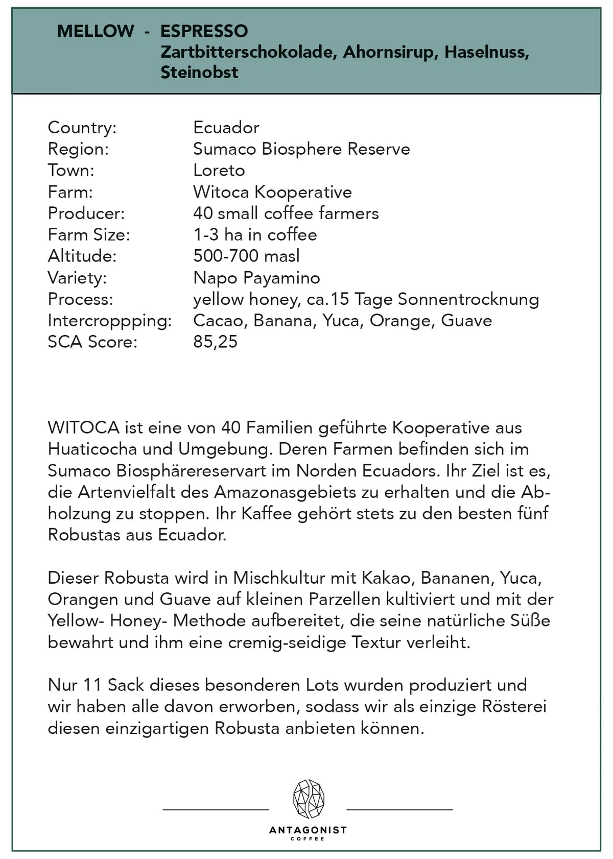 Antagonist Coffee "ESPRESSO MELLOW"